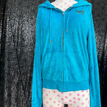 Load image into Gallery viewer, Vs pink aqua velour zip up
