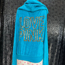 Load image into Gallery viewer, Vs pink aqua velour zip up

