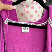 Load image into Gallery viewer, Purple velour vs pink zip up
