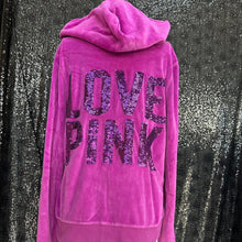 Load image into Gallery viewer, Purple velour vs pink zip up
